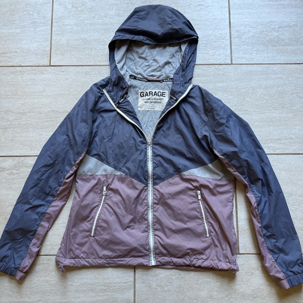 Garage Colorblock Windbreaker Hooded Jacket Retro 90s Cinch Waist L